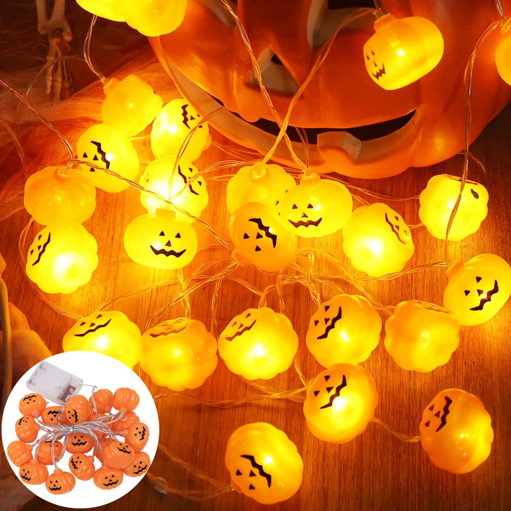 LED Halloween Pumpkin Lantern String Battery Powered Plastic Lantern String Halloween Home Party Garden Outdoor Decoration Light