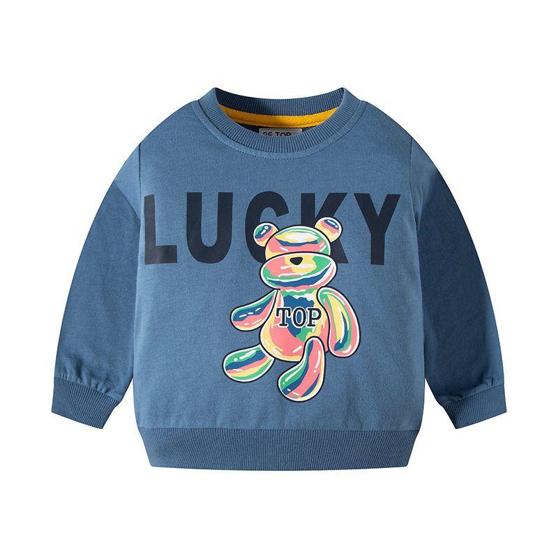 Children s Terry Autumn and Winter Cartoon Pullover Sweater Sky Blue 90