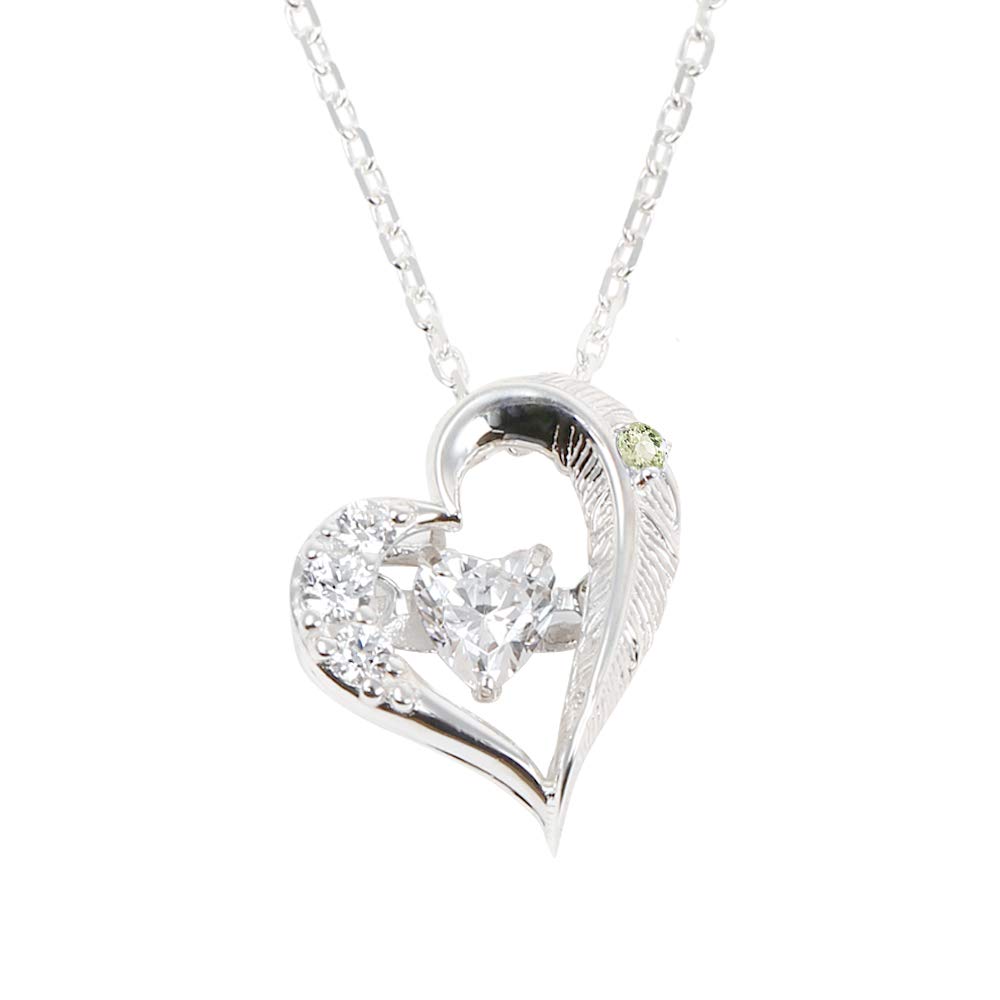 Future Angel Necklace for Dancing Choice of Birthstone Women, Heart, Feather, Stone, Silver, [Clear] (August Peridot)