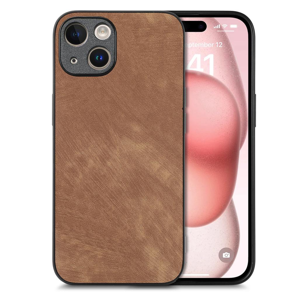 For iPhone 15 Plus Case Shockproof Slim Retro Leather Phone Back Cover