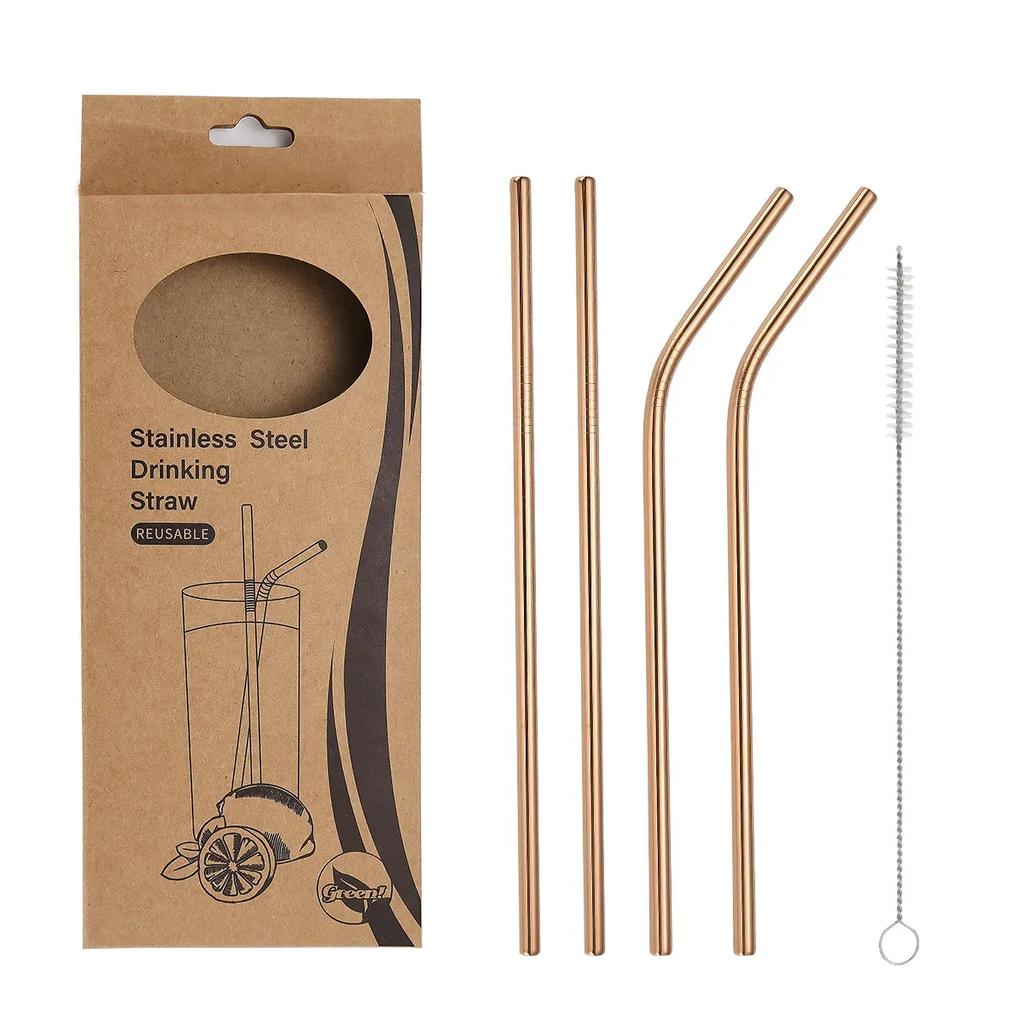 1set Stainless Steel  Straws with Brush - Set of 5 - Reusable and Washable,Perfect for Smoothies Milkshakes Tea Juice