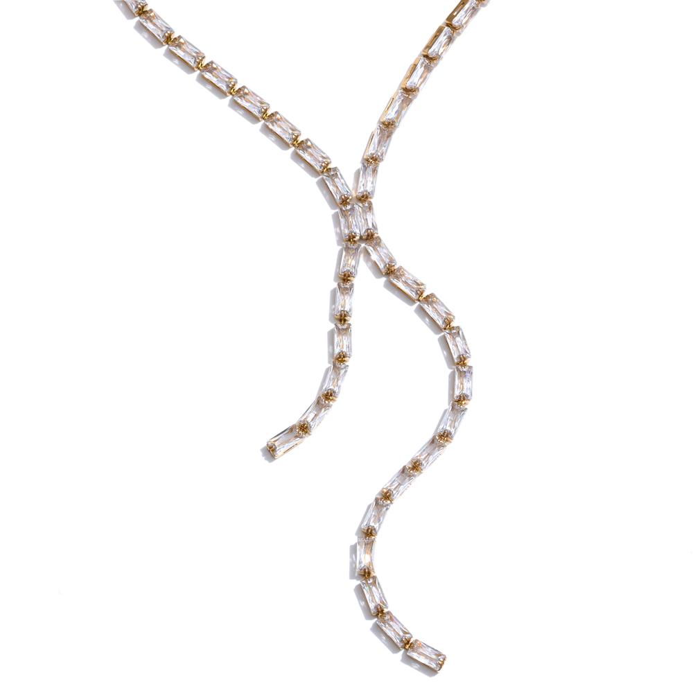 Yhpup Delicate Shiny Multicolored Cubic Zirconia Chain Chest Necklace High Quality Stainless Steel Premium Fashion Jewelry Gift