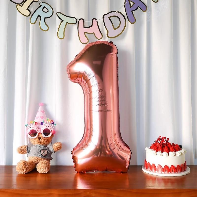 32-Inch Rose Gold Large Digital Aluminum Film Balloon, Children'S Birthday Decoration Baby Birthday Party Arrangement Balloon