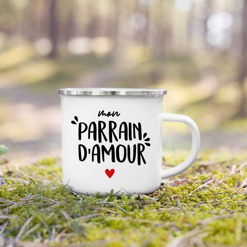 Bester Pate & Beste Patin der Welt Französischer Druck Emaille-Tassen Bruder Schwester Freunde Geschenke Trinken Milch Kaffee Tasse Camping Tasse