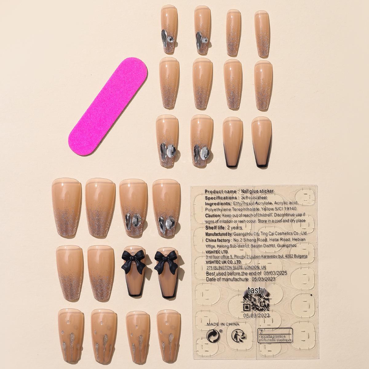 

3D Бант Французские Длинные Накладные Ногти - Горячо Продаваемые Носимые Советы для Нейл-арта