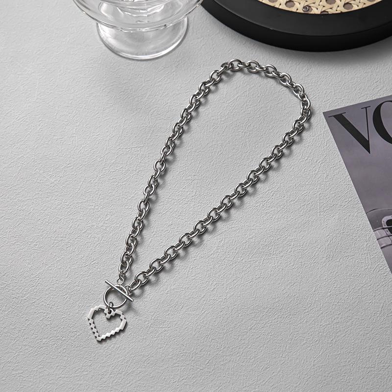 Unisex European & American Hip-Hop Titanium Steel Necklace with Letter Square, OT Buckle, Chain Design.