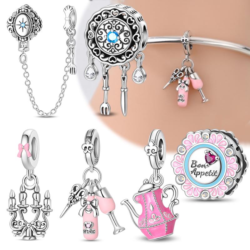 Copper Candlelight Dinner Pendant Charms Jewellery Fit Original Bracelet Necklace For Women Diy Gift