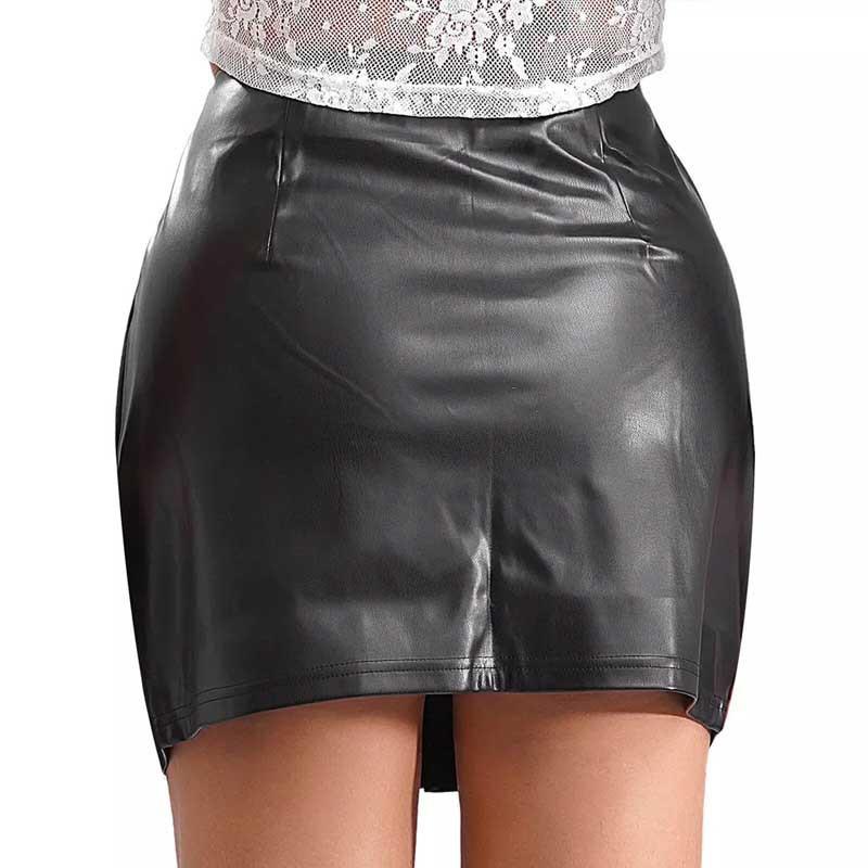 Commuter style spring casual PU leather skirt European and American sexy zipper design sense women's outer wear black hip skirt