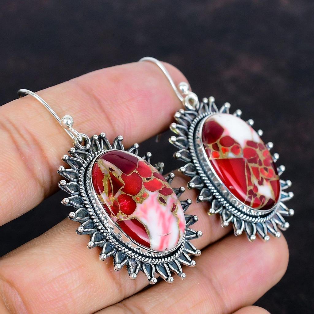 Kingman red mohave copper turquoise gemstone earrings very pretty dangle earring handmade jewelry 925 sterling silver earring gifts for wife