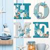 4 Pcs Rusic Wood Home Sign Beach Style HOME Cut Out Word Sign with Starfish Shell Coral Design Coastal Ocean Theme Wall Art for Living Room Bedroom