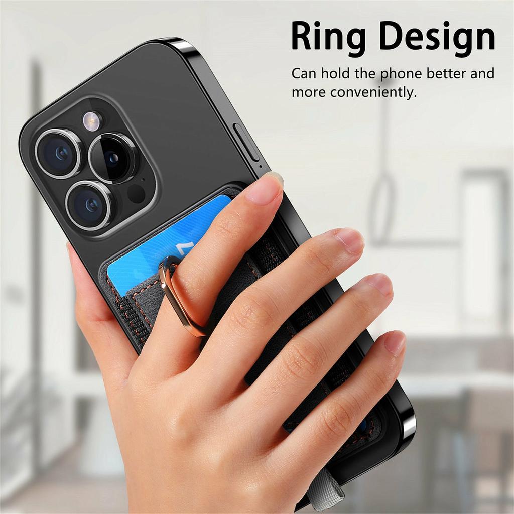 MC-W6 Universal Magnetic Card Holder with Ring Kickstand PU Leather Phone Card Bag