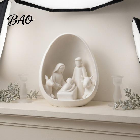Minimalistická vánoční dekorace Mini betlémová figurka, Vánoce se Svatou rodinou ve vejci, Malé sváteční pokojové doplňky 3D tištěná stolní ozdoba pro