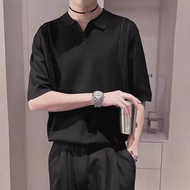 Mens Slim Fit Polo Shirt Breathable Thin Knit Tee Casual Fashion Top Daily Wear