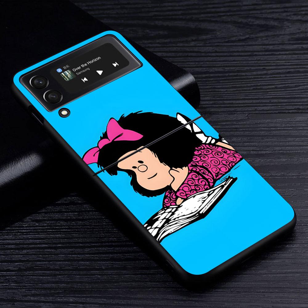 Cartoon Cute Mafalda Case for Samsung Galaxy Z Flip4 Flip3 5G PC Hard Cell Phone Shell Z Flip 4 3 Black Zflip4 Zflip3 Cover