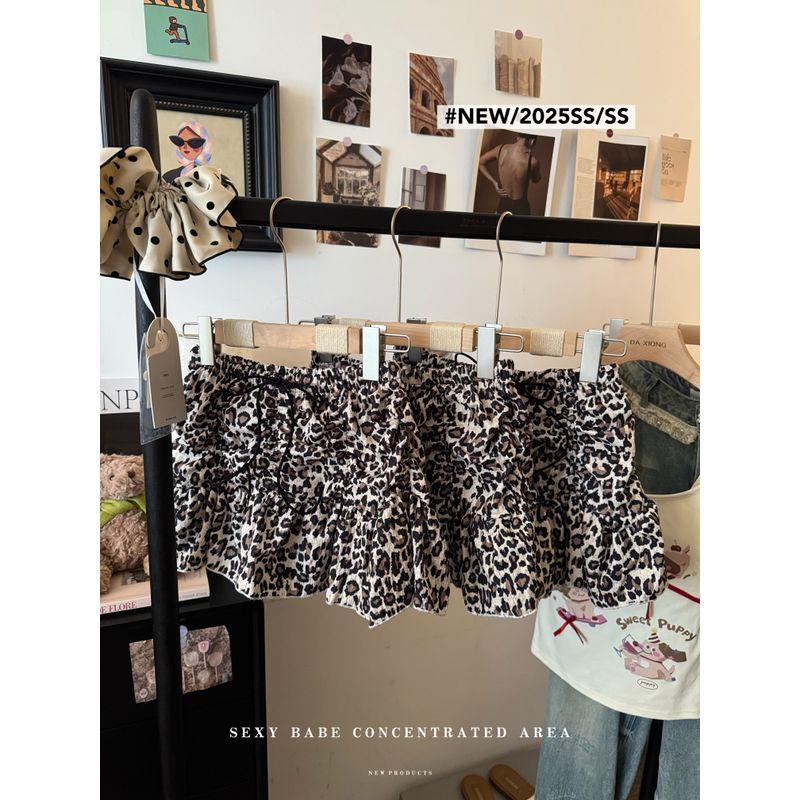 Kumikumi Design Lace-up Leopard Print Frill Skirt Women's Autumn Chic Age-Reducing Loose Slimming Short dress