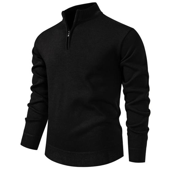 Men Sweatshirt Stand Collar Zipper Half Placket Long Sleeve Pullover Tops Solid Color