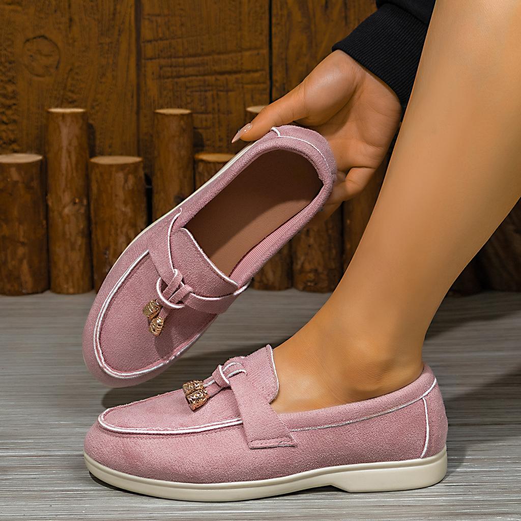 European and American Foreign Trade Suede Flat Bottom Large Size Low-top Single Shoes Women's Soft Sole Light Solid Color Foot Shoes Wish Independ