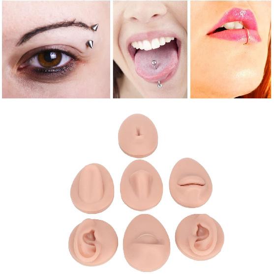 Soft Silicone Flexible Model Body Part Displays Set, Silicone Tongue Mouth Navel Ear Model for Piercing Practice and Jewelry Display Acupuncture