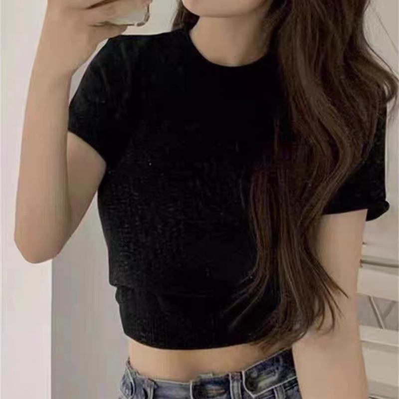 

Весна Лето Женский свитер укороченный топ с коротким рукавом О-образным вырезом Тонкий трикотажный свитер Нижняя часть Повседневный трикотаж Camel Pink Одежда One Size