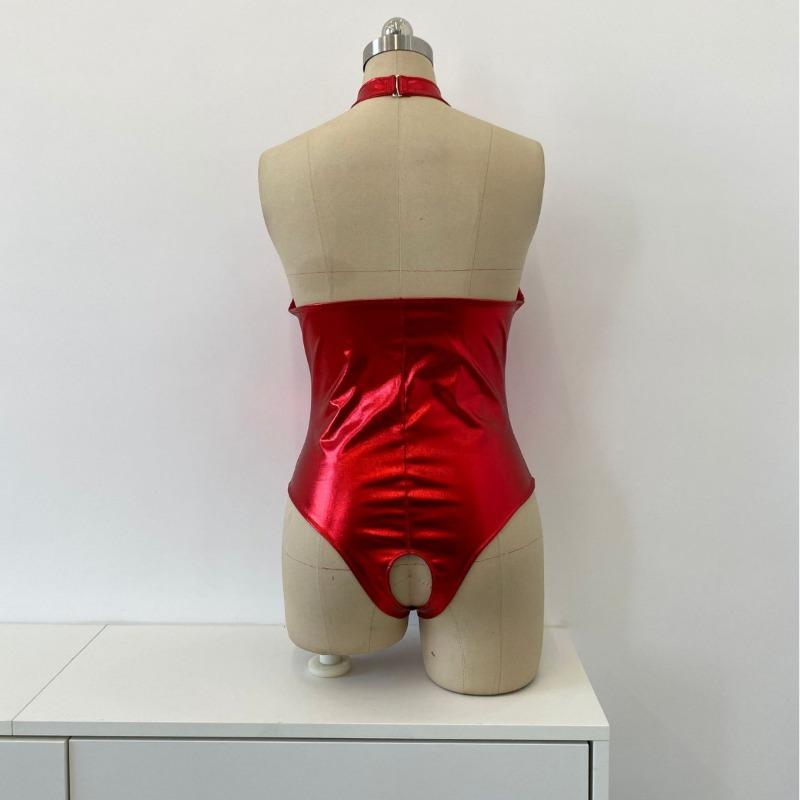 New sexy temptation black patent leather women's sexy hollow onesie