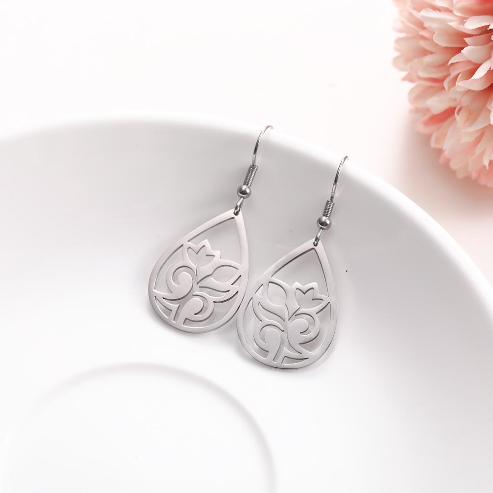 Vintage Hohl Damen Blume Ohrringe Schmuck Edelstahl Wassertropfenform Geometrisch Ohrring