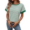 2026 Summer New Women's Casual Round Neck Patchwork Short Sleeve Striped T-Shirt