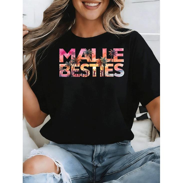 Malle Besties Mallorca Bachelorette Party T-Shirt - Y2K Retro Oversized Unisex Tee Suitable For Men & Women, Hot Transfer Print Baggy Fit With