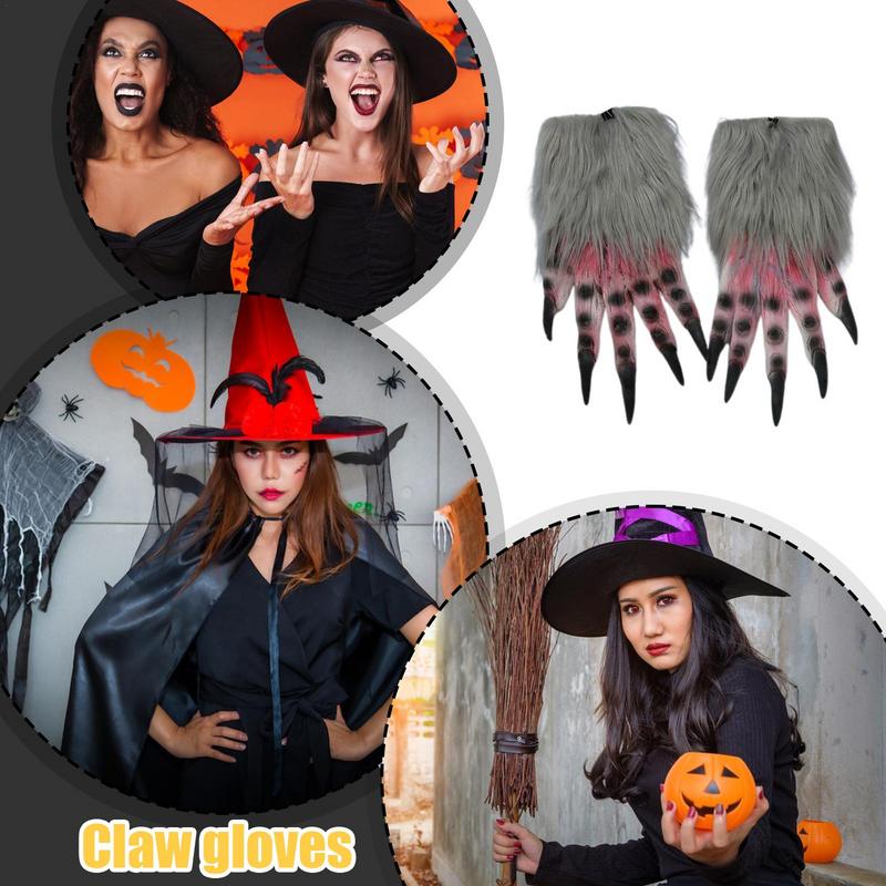 Halloween Costume Gloves 2Pcs Werewolf Gloves Wolf Claw Hands Horror Wolf Claw Gloves Suitable for Halloween Theme Party