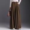Women's High-Waist Woolen Wide-Leg Winter Pants with Pockets – Slimming, Non-Iron, Casual, Thickened Design for Mothers