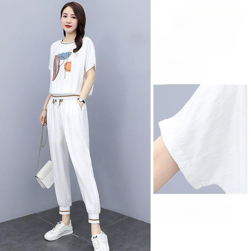 Moda Estiva Donna Tuta Sportiva in Seta Ghiaccio Ampia Giovanile Snellente Set Due Pezzi Abbigliamento Casual alla Moda