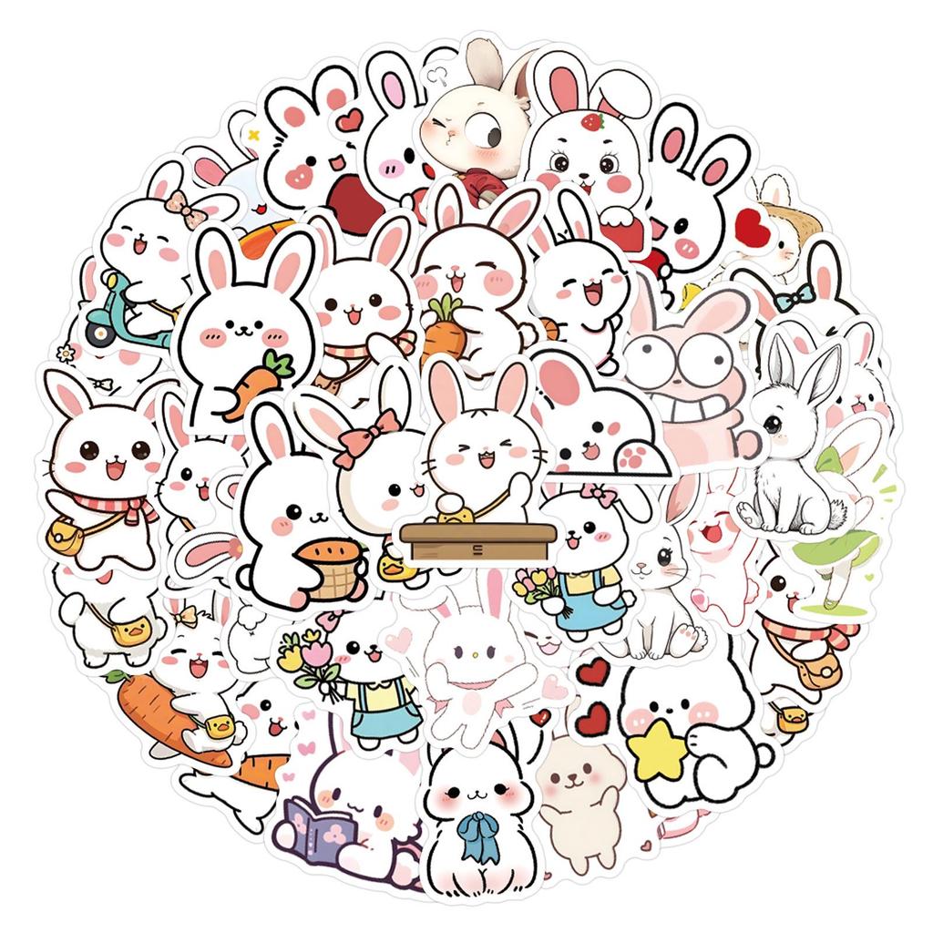60 Cute Rabbit Cartoon Stickers: Waterproof Decorations for Planners, Water Bottles, and Computers