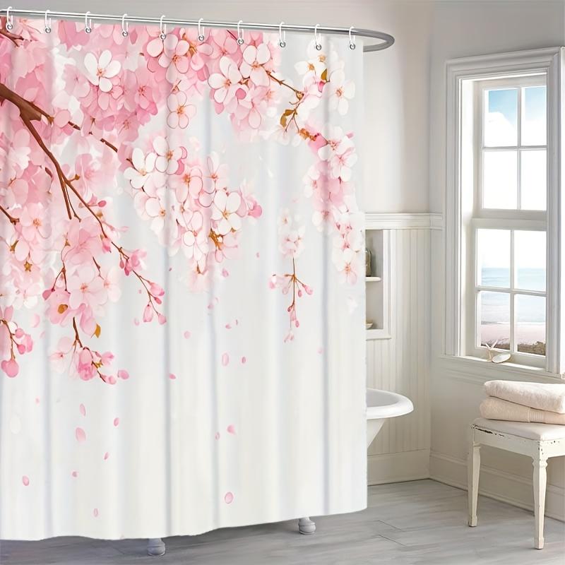 

Cherry Blossom Shower Curtain Pink Flowers Spring Theme Waterproof Bath Decor Japanese Style Home Design W60H190(CM)-1 Pcs