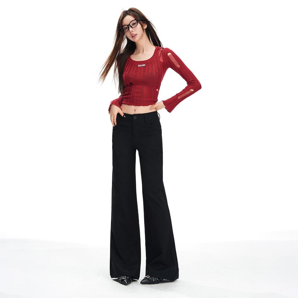 2026 Spring Slim-Fit American Style High-End Floor-Length Suit Pants - Black & White, Mid-Low Waist, Non-Clingy, Slimming Design