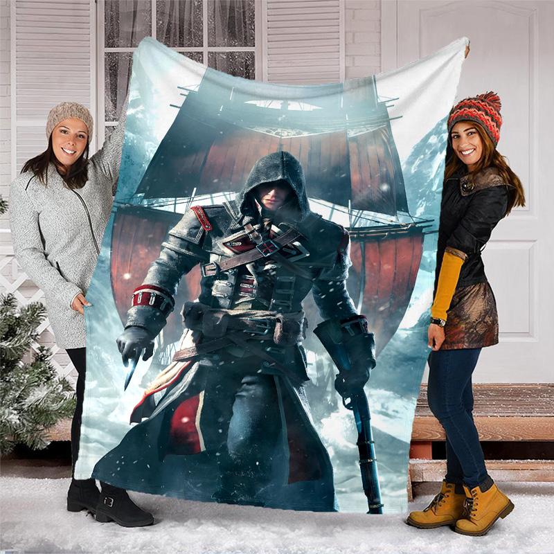 1pc Assassin's Creed Theme Blanket - Digital Print, Polyester, Cozy for All Seasons, Perfect for Outdoor, and Travel