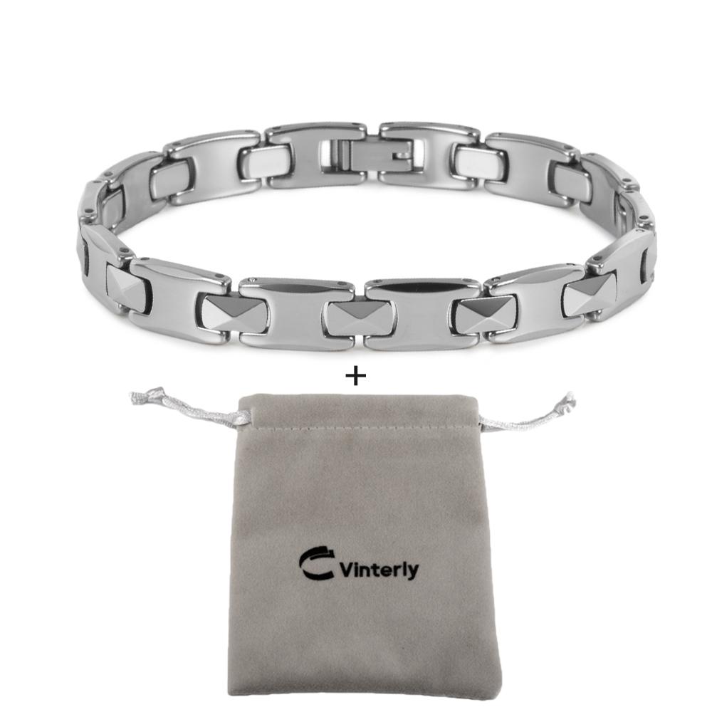 Vinterly Tungsten Carbide Bracelets Men Scratch-proof 10mm Wide Chain Link Jewelry Waterproof Silver-color Metal Shiny Polished