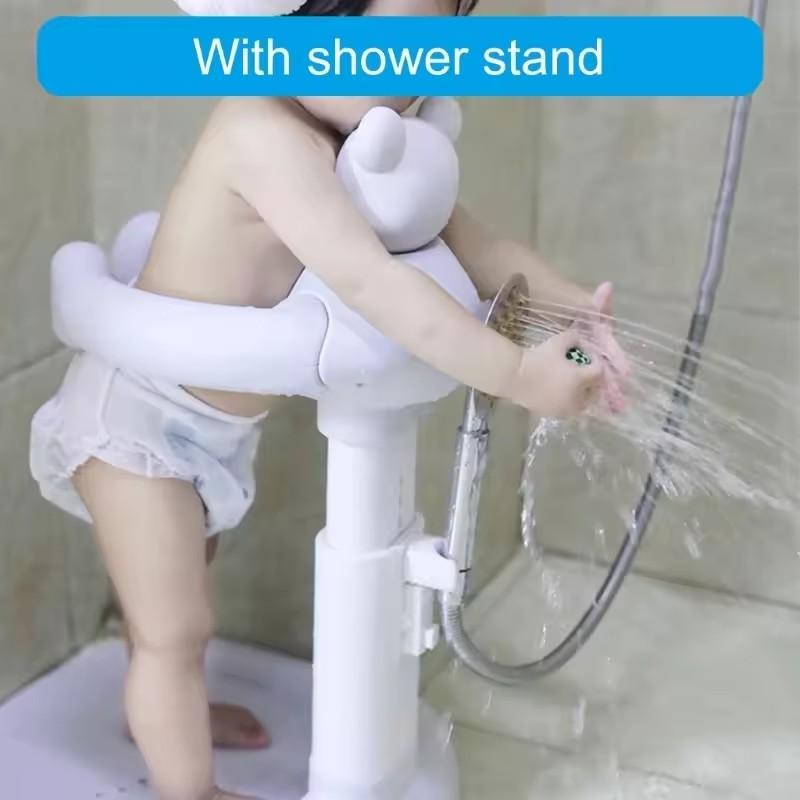 Portable Baby Standing Bath Rack Shower Support Holder Height Adjustable Infant Bathtub Stand with Nonslip Large Base