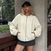Womens Oversized Retro Wool-Blend Baseball Jacket Fall Winter 2026 Casual Long Sleeve Zip-Up Coat
