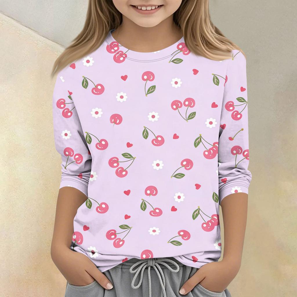 Children's Printed Round Neck Seven Quarter Sleeve Casual T-shirt