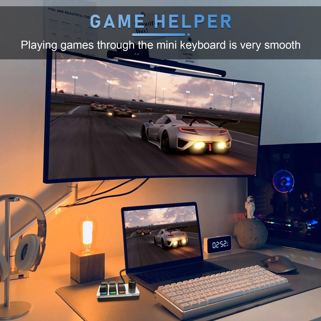 6 Keys 1 Knob Mini Keyboard Customize Copy and Paste Volume Adjustment Shortcut Keys Portable Mechanical Keyboard for Game PS