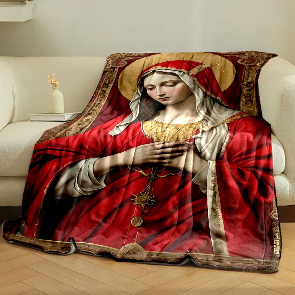 Virgin Mary Portrait Blanket Printed Blanket for Living Room Bed Couch lunch break Soft Cozy Blanket for Friend's festival Gift