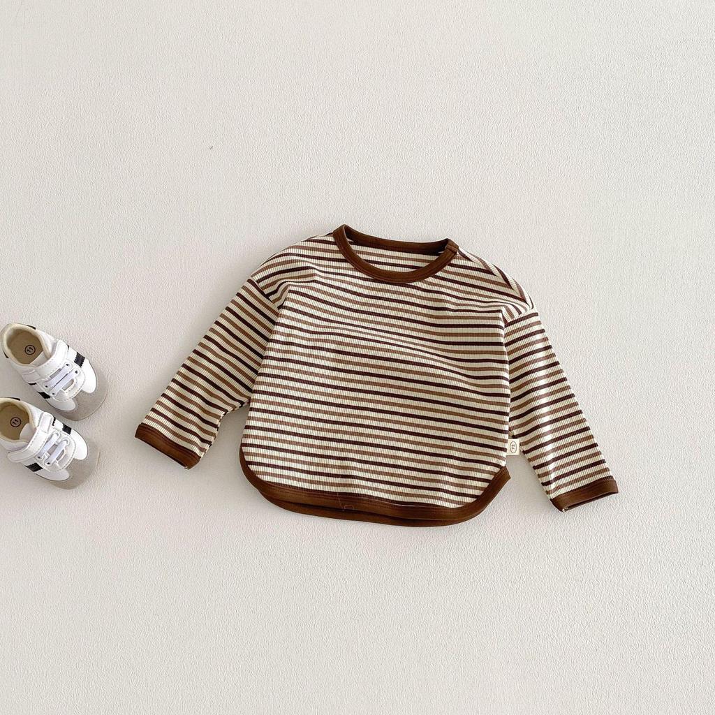 Korean Style Striped T-shirt for Girls - Trendy Spring Layered Color Block Design