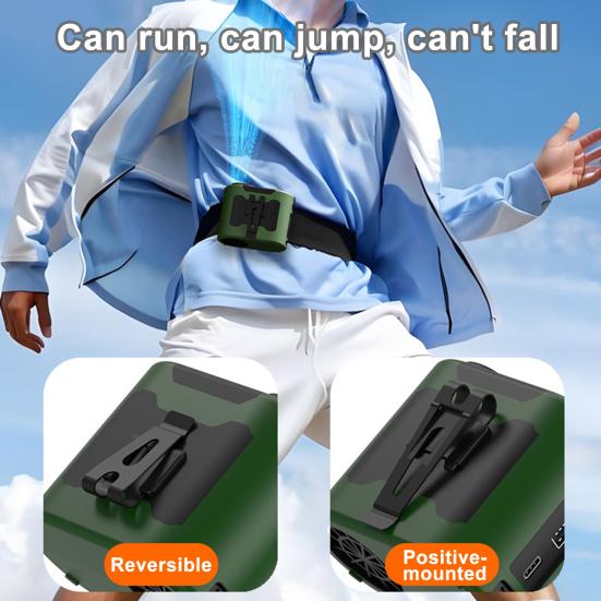 Waist Clip Cooling Fan with LED Light 5 Speed Adjustable 10000mAh Rechargeable Wearable Fan Multifunctional Portable Heatstroke Prevention Belt Fan