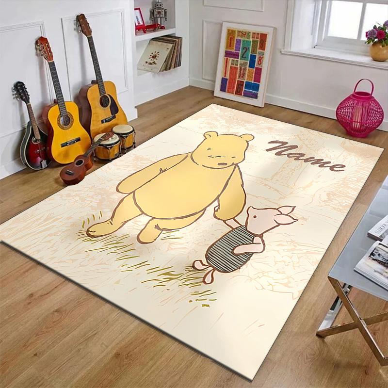 Custom Winnie Mat Personalized Name, Polyester Washable Indoor Entryway Rug, Gift for Christmas, Easter, Thanksgiving Day
