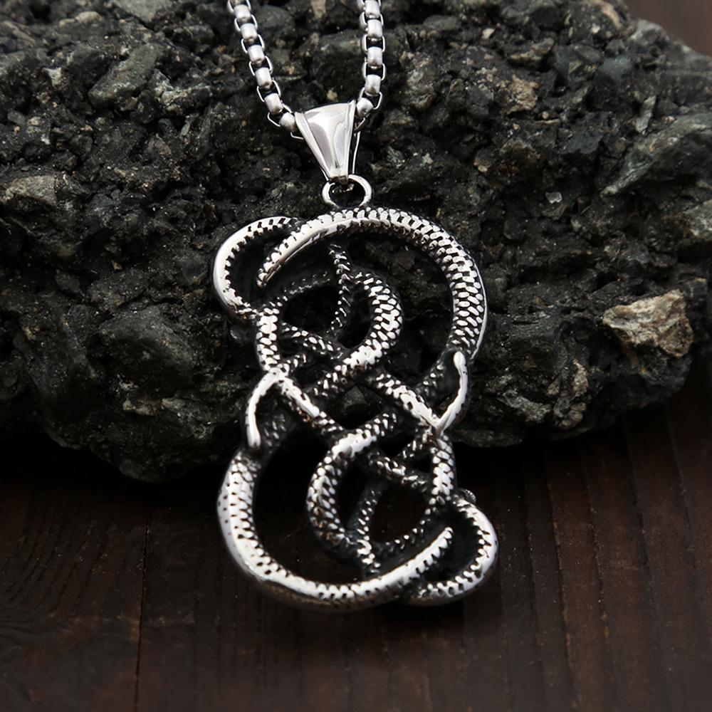 Vintage Norse Loki Double Dragon Gothic Ouroboros Pendant Necklace Stainless Steel Viking Amulet Male Jewlery Gifts Accessories