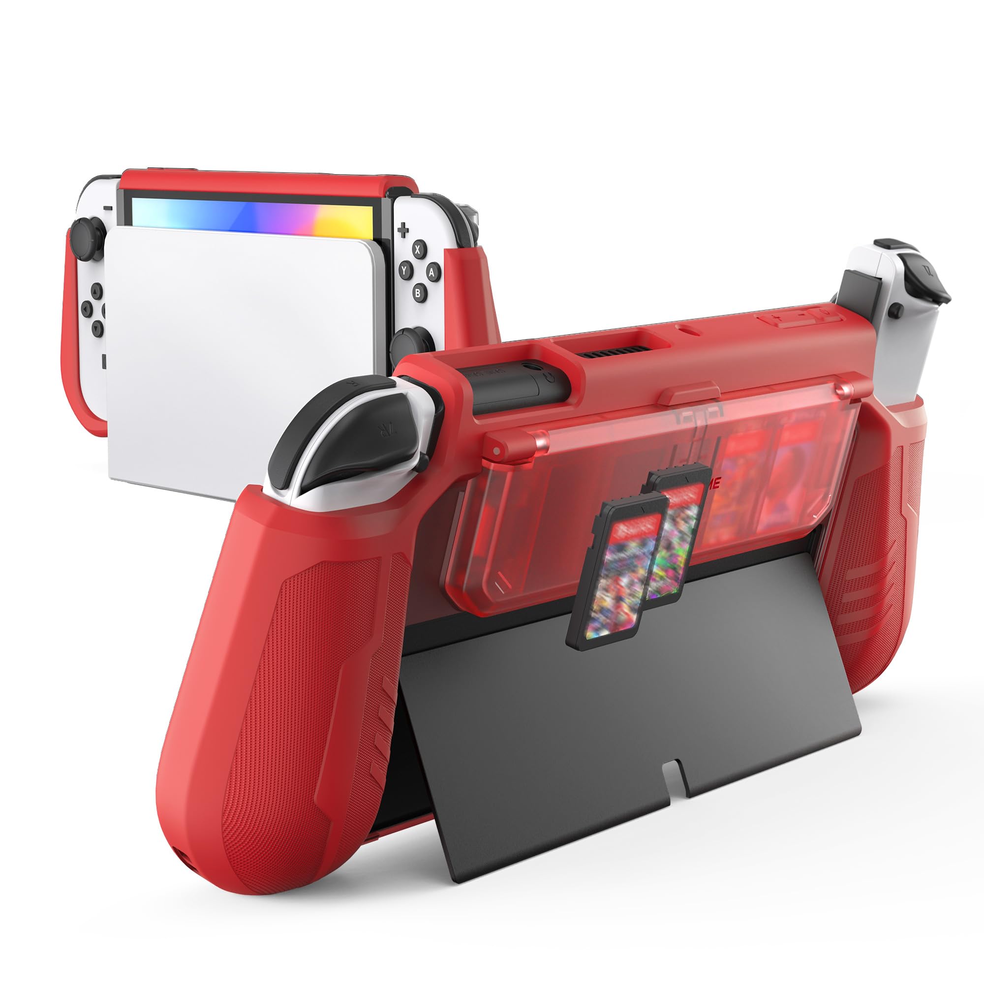 

KIWIHOME Switch OLED Case Switch OLED Cover Organic EL Case Док-станция TPU Grip Включает игровую карту Прозрачный защитный чехол Материал ПК Эргономичный Полный красный