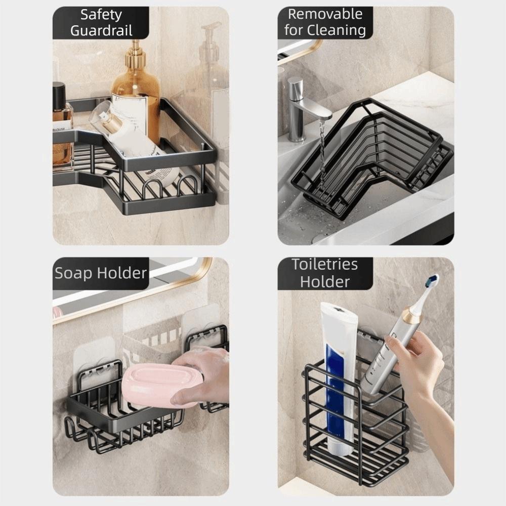 1Pc/3Pcs/5Pcs Wall Mounted Corner Storage Shelf Carbon Steel Shampoo Storage Rack  For Home