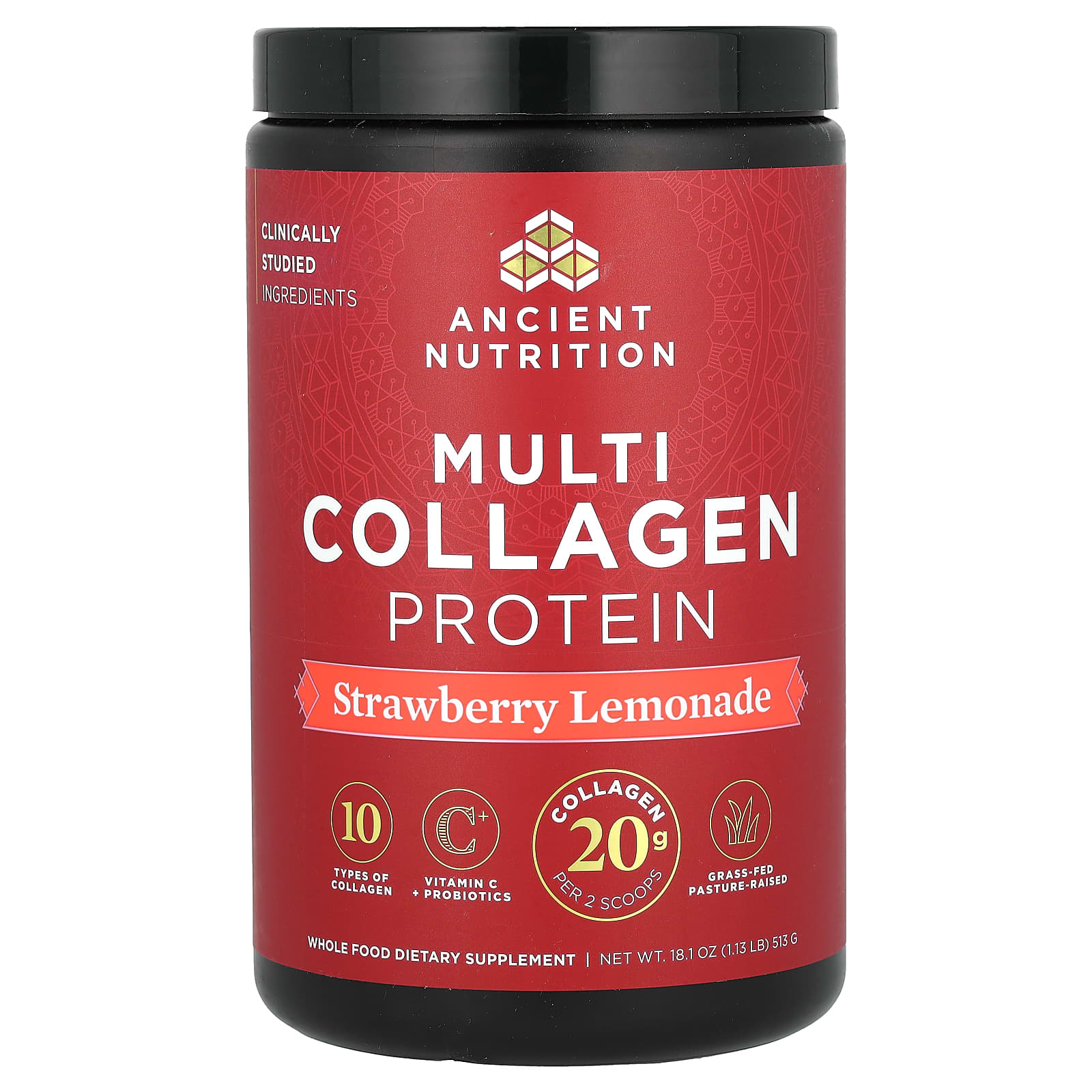 

Ancient Nutrition, Total Collagen Protein, Strawberry Lemonade, 1.18 lbs (535.5 g)