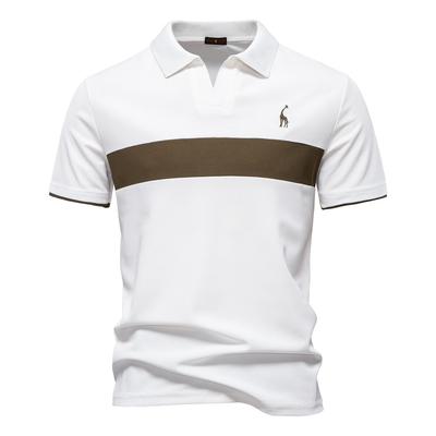 2025 Summer New Deer Embroidered Polo Men'S Flip Collar Short Sleeved T-Shirt Splicing V-Neck Polo Shirt For Men