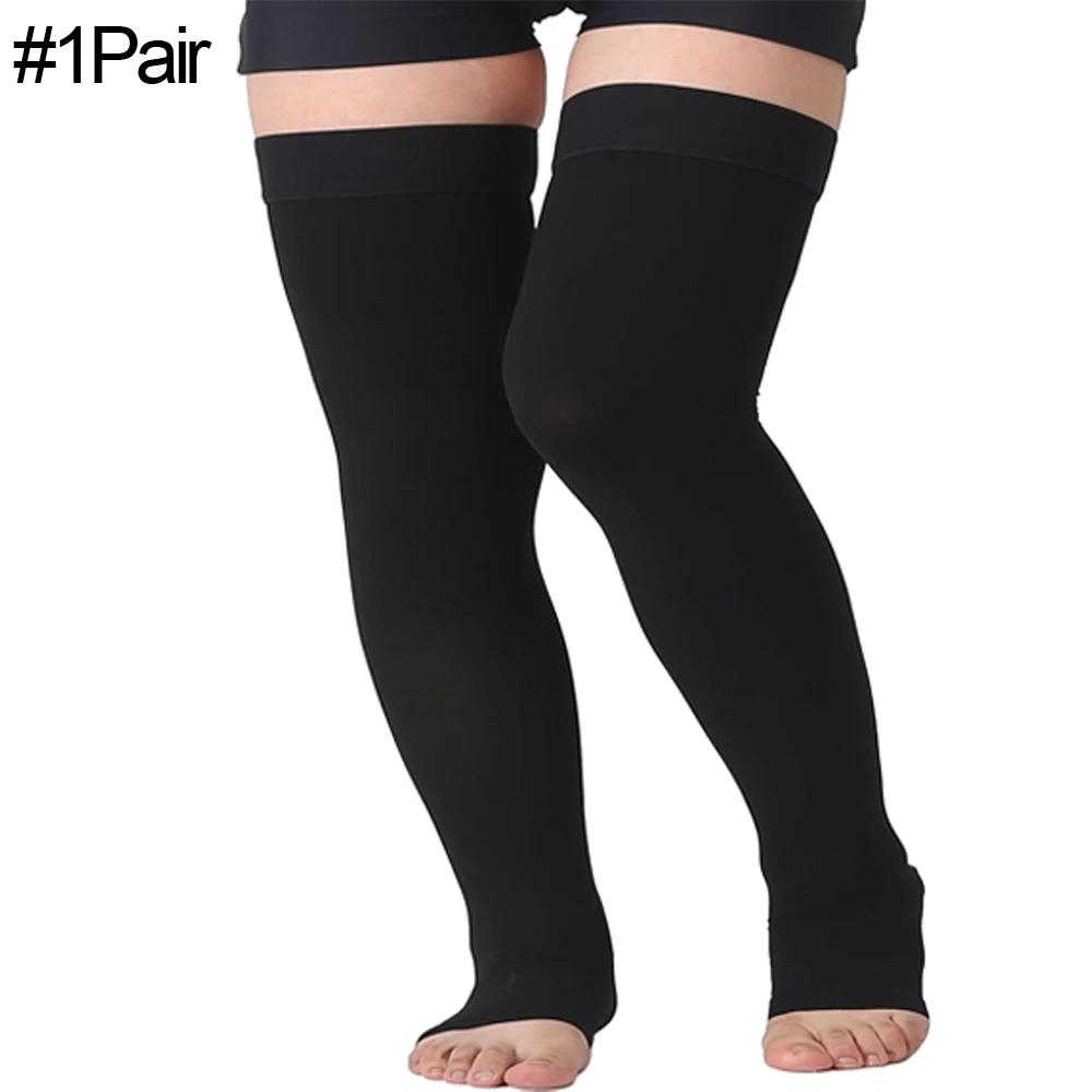 

Медицинские компрессионные чулки с открытым носком до бедра, 20-30 мм рт.ст., градуированная поддержка при варикозном расширении вен, для женщин и мужчин M чёрный