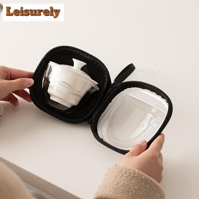 Sheep Fat Jade Porcelain Ink Distant Mountains Tea Set Kit Retro 1 Pot 2 Cups Tea Maker Portable Tote Bag Teaware Accessories